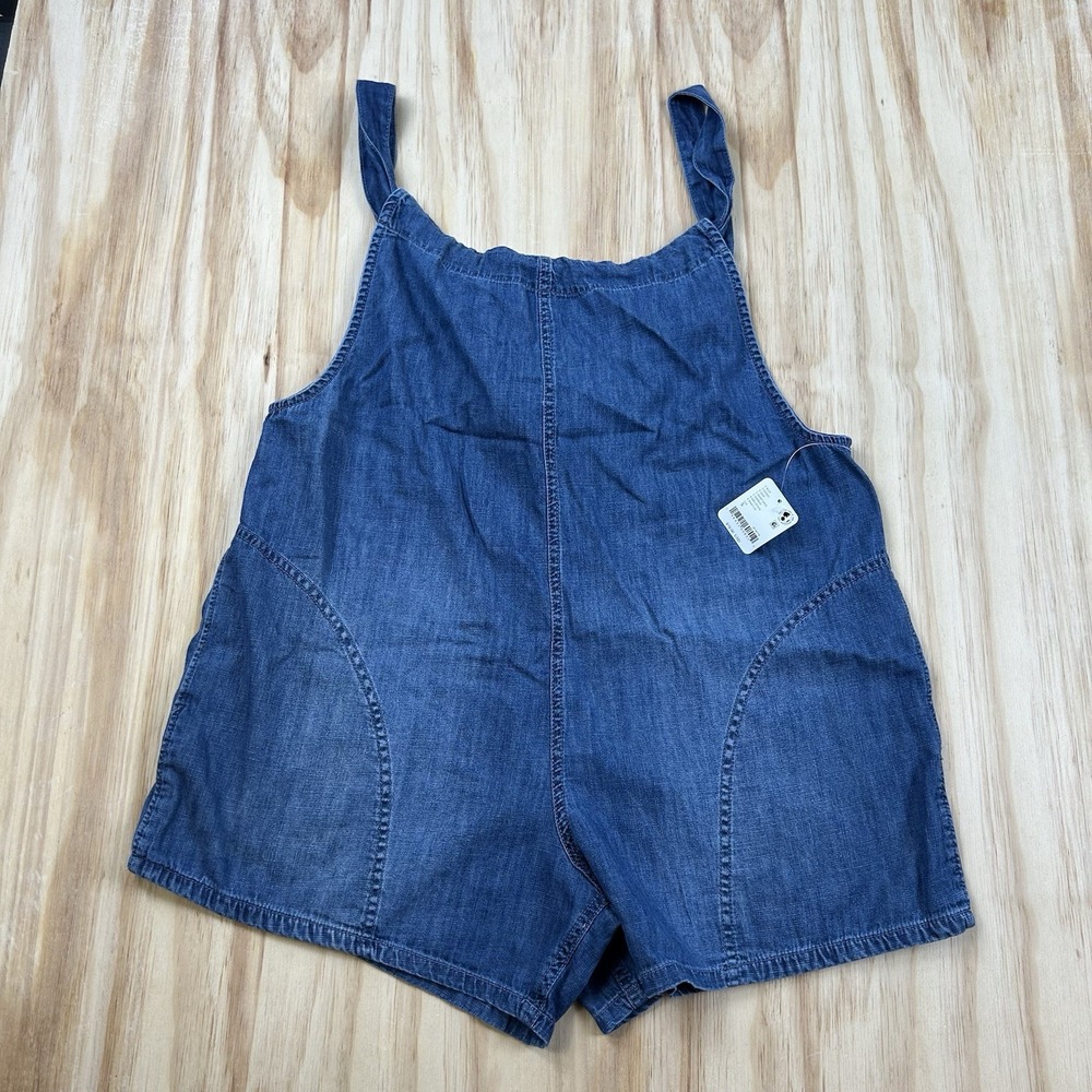 Free People NEW Deep Dive Denim Romper Shorts Blue Small OB2187878 $78 Retail